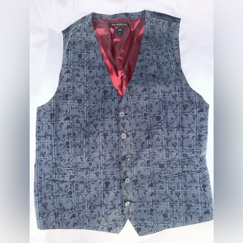 John Varvatos Gray Floral Vest with Red Interior